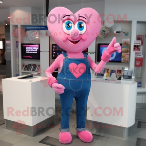 Pink Heart mascot costume character dressed with a Jeans and Earrings