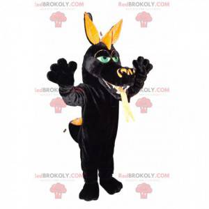 Mascotte zwarte draak, met groene ogen. Dragon kostuum -
