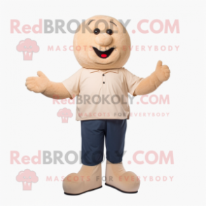 Beige Meatballs mascot costume character dressed with a Polo Shirt and Foot pads