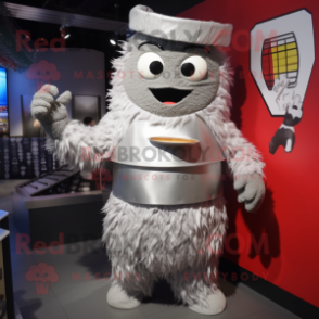 Silver Ramen mascot costume character dressed with a Graphic Tee and Mittens