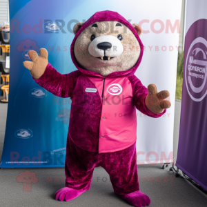 Magenta Otter maskot drakt...