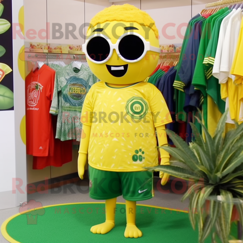 Gold Broccoli mascot costume character dressed with a Swimwear and Eyeglasses