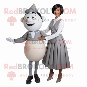 Gray Juggle mascot costume character dressed with a Pencil Skirt and Ties