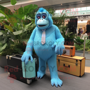 Sky Blue Orangutan mascot costume character dressed with a Tank Top and Briefcases