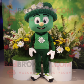 Forest Green Bouquet Of Flowers mascot costume character dressed with a Henley Tee and Shoe laces