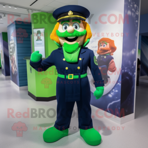 Navy Leprechaun mascot costume character dressed with a Jumpsuit and Headbands