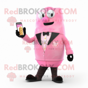 Pink Ice Cream mascot costume character dressed with a Waistcoat and Wallets