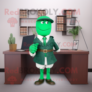 Green Attorney mascot costume character dressed with a Long Sleeve Tee and Belts