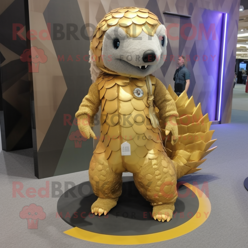 Gold Pangolin Mascot Costume Character Dressed With A Bodysuit And Shoe Laces Mascot Costumes 3458