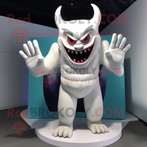 White Demon mascot costume character dressed with a Tank Top and Foot pads