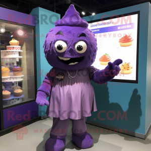 Purple Cupcake mascot costume character dressed with a Cover-up and Cufflinks