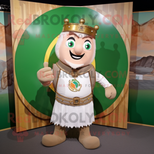Cream Celtic Shield mascot costume character dressed with a Waistcoat and Hairpins