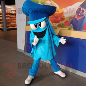 Blue Fajitas mascot costume character dressed with a Graphic Tee and Shoe clips