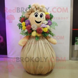 Beige Bouquet Of Flowers mascot costume character dressed with a Ball Gown and Hairpins