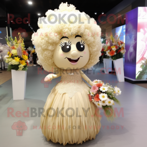 Beige Bouquet Of Flowers mascot costume character dressed with a Ball Gown and Hairpins