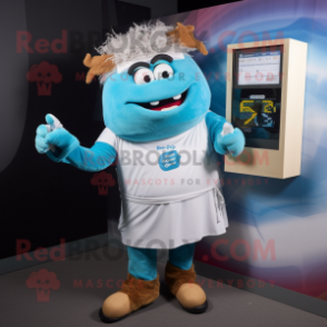 Cyan Pulled Pork Sandwich mascot costume character dressed with a Sweater and Digital watches