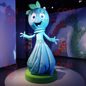 Blue Beanstalk mascot costume character dressed with a Dress and Hairpins