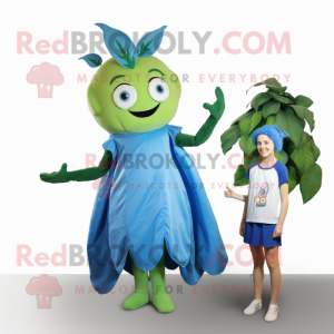 Blue Beanstalk mascot costume character dressed with a Dress and Hairpins