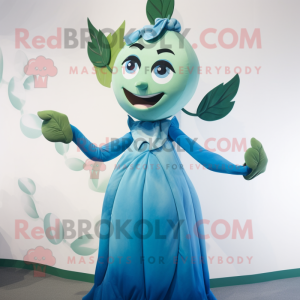 Blue Beanstalk mascot costume character dressed with a Dress and Hairpins