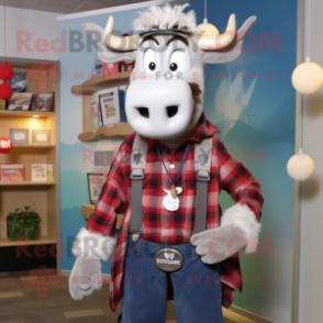 Silver Beef Stroganoff mascot costume character dressed with a Flannel Shirt and Necklaces