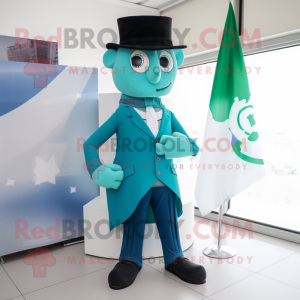 Turquoise Irish Flag mascot costume character dressed with a Suit and Wraps