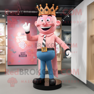 Pink King mascot costume character dressed with a Oxford Shirt and Suspenders