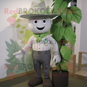 Gray Beanstalk mascot costume character dressed with a Oxford Shirt and Hat pins