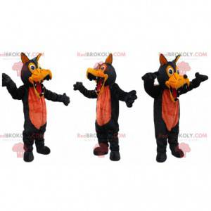 Mascotte lupo nero e arancione con grandi denti - Redbrokoly.com