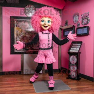 Pink Irish Dancing Shoes mascot costume character dressed with a Jeggings and Suspenders