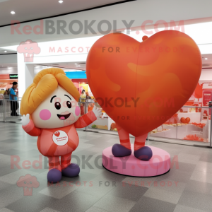 Peach Heart Shaped Balloons mascot costume character dressed with a Henley Shirt and Coin purses