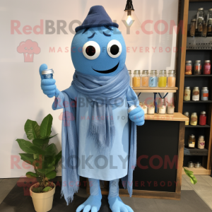 Blue Scented Candle mascot costume character dressed with a Chambray Shirt and Scarf clips