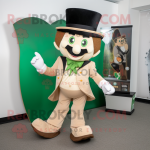 Beige Leprechaun mascot costume character dressed with a Tuxedo and Foot pads