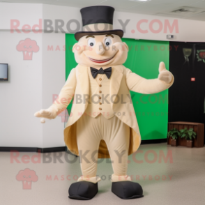 Beige Leprechaun mascot costume character dressed with a Tuxedo and Foot pads