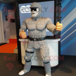 Gray Gi Joe mascot costume character dressed with a Running Shorts and Cufflinks