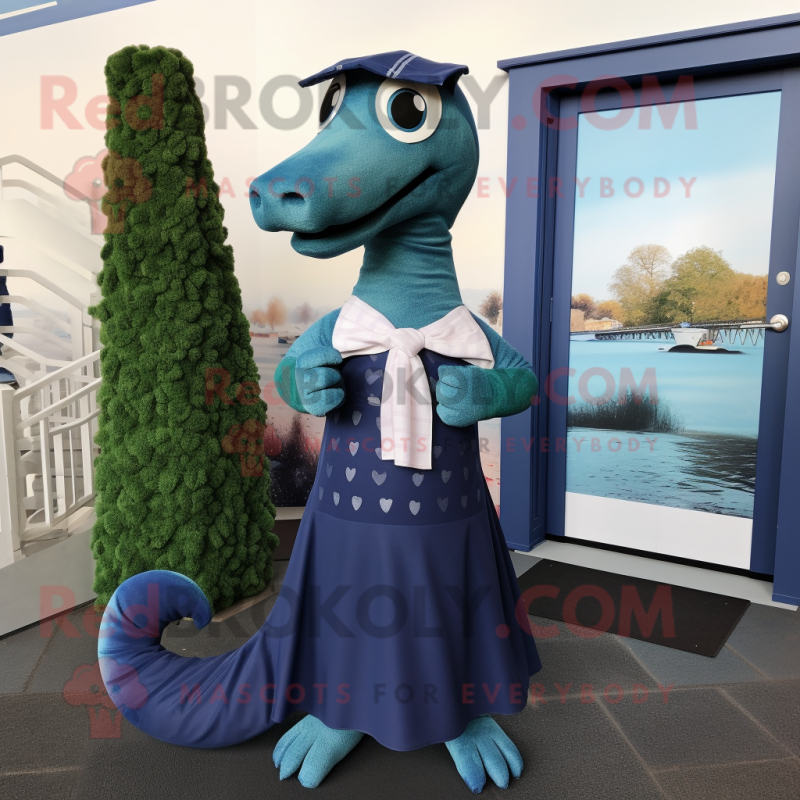 Navy Loch Ness Monster mascot costume character dressed with a Pleated ...