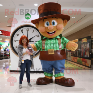 Brown Leprechaun Hat mascot costume character dressed with a Mom Jeans and Digital watches