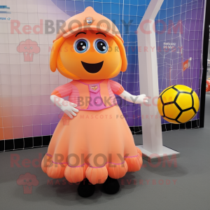 Peach Soccer Goal mascot costume character dressed with a A-Line Dress and Berets