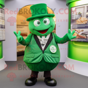 Green Engagement Ring mascot costume character dressed with a Waistcoat and Mittens