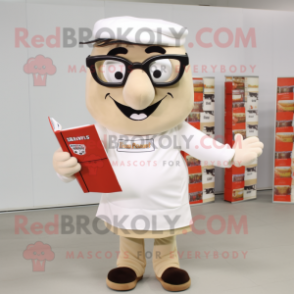 Cream Lasagna mascot costume character dressed with a Chinos and Reading glasses