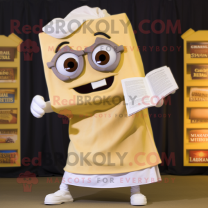 Cream Lasagna mascot costume character dressed with a Chinos and Reading glasses