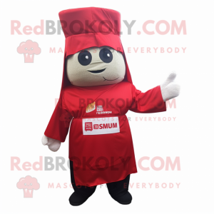 Red Dim Sum mascot costume character dressed with a Hoodie and Pocket squares