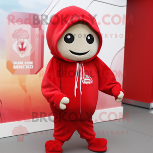 Red Dim Sum mascot costume character dressed with a Hoodie and Pocket squares