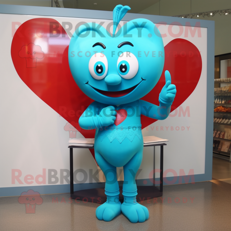 Turquoise Love Letter mascot costume character dressed with a One-Piece Swimsuit and Cufflinks