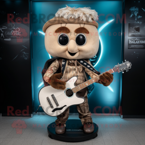 Tan Celtic Harp mascot costume character dressed with a Biker Jacket and Mittens