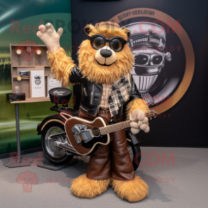Tan Celtic Harp mascot costume character dressed with a Biker Jacket and Mittens