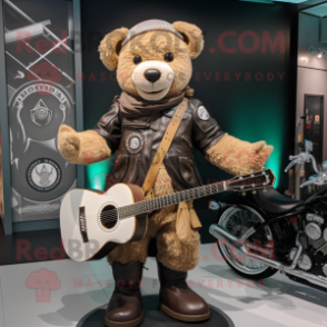 Tan Celtic Harp mascot costume character dressed with a Biker Jacket and Mittens