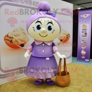 Lavender Dim Sum mascot costume character dressed with a Pencil Skirt and Handbags