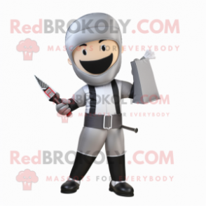 Gray Knife Thrower mascot costume character dressed with a Jeggings and Belts