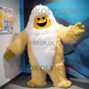 Gold Yeti mascot costume character dressed with a One-Piece Swimsuit and Scarf clips