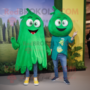 Forest Green Shakshuka mascot costume character dressed with a Boyfriend Jeans and Necklaces